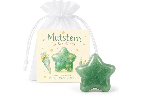 Milaboo skolstartsgåva – natursten med kort i organzapåsar, liten uppmärksamhet för skolväska, skolstart och 1:a Skoldag, lyckosten, mutsten (murstern aventurin)