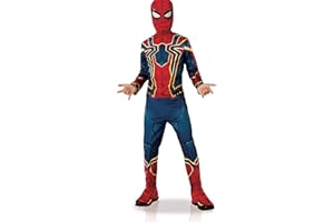 RUBIE'S AVENGERS ufficiale - Costume classico per bambini IRON SPIDER. Costume SpiderMan completo 7-8 anni con tuta copri stivali e passamontagna del film Avengers Infinity War