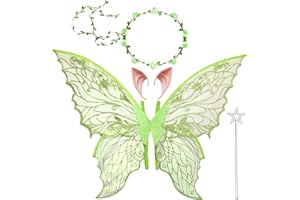 Auzlya Feenflügel Kostüm,Feenflügel Erwachsene Kinder,Schmetterlingsflügel,Prinzessinnenflügel,mit Elfenöhren,Stirnband und Sterne Feenstäbe,für Halloween Weihnachten Fasching oder Feen Mottopartys