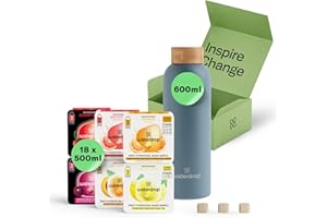 WATERDROP MICRODRINK Waterdrop® Starter Set Steel - 600 ml Stainless Steel Bottle + 18 Water Flavouring Hydration Cubes, Vitamin Infused, Sugar Free Microdrink