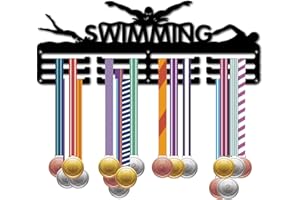 CREATCABIN Soporte Medallas Natación,Colgador Exhibición,Marco Montaje En Pared,Estante Medallas Deportivas,Colgador Medallas,Decoración Pared Negra,Organizador Medallas para Premios,Carrera,40x15cm