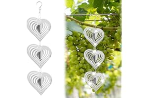 KCLKDA Stainless Steel Wind Spinner 3D Hanging Garden Ornament, 3 Hearts Bird Deterrent Outdoor Decor, Reflective Metal Wind Chime Spinner for Yard, Patio, Porch, Lawn Decoration – Silver