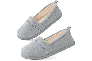 EverFoams Women's Memory Foam Comfort Knit House Shoes Light Weight Terry Cloth Loafer Slippers with Anti-Skid Rubber Sole