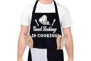 Livdouyu Lustige Kochschürze für Männer, Mr. Good Looking Is Cooking, professionelle Grillschürze, Chefkoch, Ehemann, Küchenschürze mit Doppeltasche, verstellbar, Vatertag, Geburtstagsgeschenk