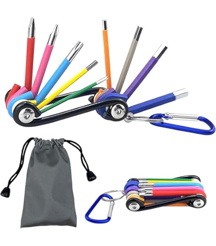 Set Di 9 Chiavi Esagonali Pieghevoli - Acciaio Cromo Vanadio - Con Moschettone E Borsa