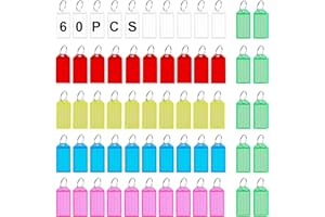 WUPENGZON 60 Stück Schlüsselanhänger Beschriftbar, 6 Farben Kunststoff Schlüsselschilder mit leeren Etiketten Ring, Schluesselanhaenger zum beschriften für Zuhause, Büros, Pet ID, Koffer,Gepäckstücke