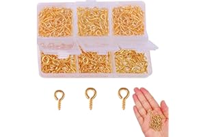 HSYTEK 400 ganci a vite piccoli, con occhielli a vite, piccoli ganci per avvitare, viti ad anello, viti con occhiello con scatola portaoggetti, 3 misure oro, occhielli per gioielli, charm, perline