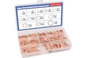 PIXELURE Arandela de Cobre, 300PC Arandela Carter Aceite, Arandelas Cobre Carter Kit M5-M20, Junta Tapon Carter Aceite, Accesorios Hidráulicos para Tapones de Sumideros Agua Combustible