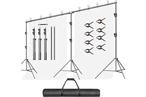 EMART Foto Hintergrund Ständer 3m x 6m, Verstellbarer Strapazierfähiger Hintergrundständer, Hintergrundsystem Fotostudio mit 8 Federklemmen, 1 Tragetasche für Studio Photo, Fotografie, Video, Hochzeit