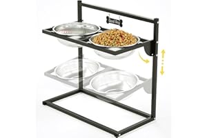EANILNAZ Elevated Dog Bowls with 4 Height Adjustable 10° Inclined 2 Stainless Steel Bowls (3L x 2), Raised Dog Food Bowl, Perfect Stable Stand for Dogs Bowl Suitable for Giant, Large and Medium Dogs