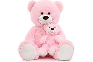 MorisMos Orso Peluche Gigante 100cm, XXL Rosa Orsacchiotto Peluche Grande con Bambino Kawaii Orsetto di Peluche Pupazzo Teddy Bear Regalo per Bambino Moglie Fidanzata San Valentino Compleanno Deco