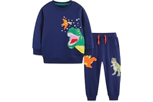 Tokeya Tuta Sportiva Ragazzo Bambino Abbigliamento Set Sportivo Cotone Manica Lunga Completo Felpa e Pantaloni Dinosauro Razzo Stampa Autunno Inverno Primavera Vestiti Felpa per Ragazzi Età 2-7 Anni