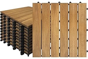 XMTECH Baldosas de madera de acacia, 1 m², para terraza, balcón, 11 unidades, 30 x 30 cm, con sistema de drenaje y sistema de clic