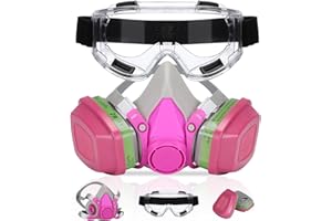 HOLULO Atemschutzmaske mit Filter, Staubschutzmaske mit Schutzbrille, Staubmasken Atemschutz Feinstaub, Wiederverwendbar Atemschutzmaske für Lackierer, Arbeiten, Schleifen, Rosa