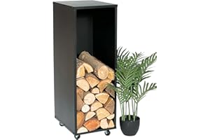 DanDiBo 96359 - Estantería para leña de chimenea (metal, 85 cm, con ruedas), color negro