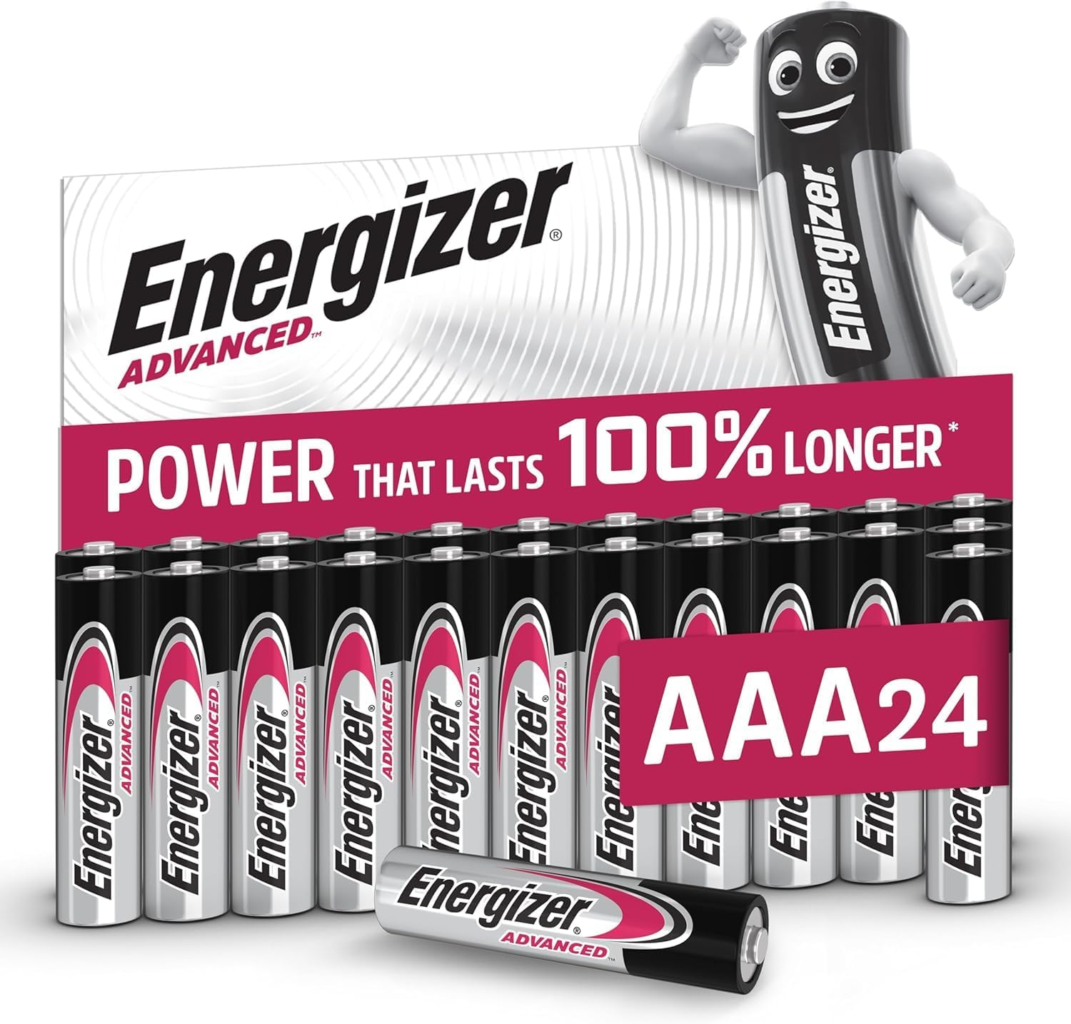 Energizer Advanced - AAA Batteries (24 Pack) - Triple A Battery 1.5V - Up To 100% Longer Lasting - Ideal for High-Drain Devices - 0% Plastic Packaging - 10 Year Shelf Life [Amazon Exclusive]