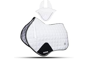 GALLOP SHOP Numnah - Sottosella a contatto stretto per saltare con orecchie libere (completo, bianco)