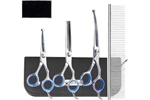 Nobleza 5-in-1 Professional Dog & Cat Grooming Kit with Straight and Curved Scissors, Thinning Shears, and Comb