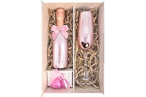 SPARKLEWARE Bottega Rose Gold Spumante Sparkling Wine 20cl Gift Set Hamper With Matching Pink Champagne Flute And Chocolates - Fully Gift Boxed Pink Fizz Gifts For Wine Lovers (Metallic Top)