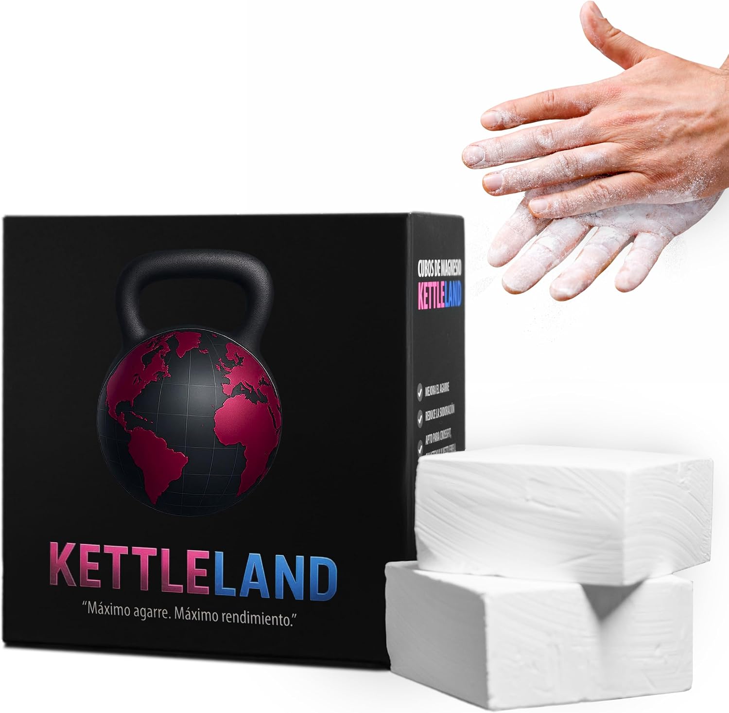 KETTLELAND Magnesio Profesional para Gimnasio, Chalk en Cubos de 56g, Agarre Máximo para Kettlebell y Entrenamiento