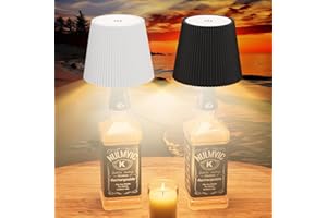 Nulmvic 2 Pezzi Lampada per Bottiglia LED Ricaricabile - Lampada da Tavolo Senza Fili Dimmerabile 3 Colori - IP54 Impermeabile Comando a Tocco per Interno Esterno Famiglia Ristorante Bar (Nero+Bianco)