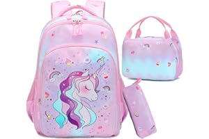 Jumpopack Cartable Fille Primaire Sac à Dos Filles Enfants Elementaire Licorne Sacs Scolaires de 3 Pieces avec Sacs à Lunch et Trousse pour CP CE1 CM1 CM2 D'école Étudiants