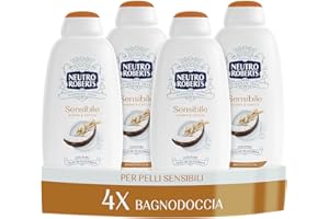 Neutro Roberts Bagnoschiuma Corpo Sensibile con Avena e Cocco, Ideale Per Pelli Sensibili, Ingredienti di Origine Naturale, Senza Sapone, Dermatologicamente Testato, 4 Flaconi da 600 ml