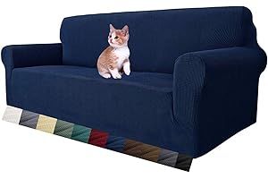 MAXIJIN Housse de canapé Extensible pour canapé 3 Places, 1 pièce Housses de canapé universelles Salon Jacquard Meubles Protecteur Chiens Pet Friendly Fitted Couch Housse (3 Places, Bleu Marine)