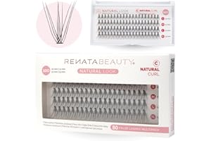 RB RENATA BEAUTY Renata Beauty 10D NATURAL Look [C Curl] Kit Extension Individual Ciglia Finte Ciuffetti – Confezione da 80 10-13mm, Naturali Fai Da Te – Banda Trasparente