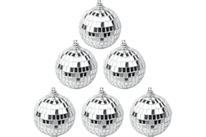 Suaywo 6 Piezas Bolas de Espejo Plata Bola de Discoteca Bola Discoteca Espejos para Cumpleaños, Fiesta Temática, Adornos de Navidad, Decoración del árbol de Navidad