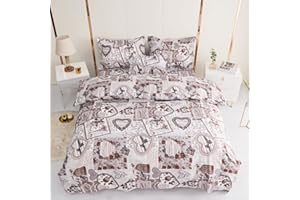 KUMY Juego de Funda Nórdica 5 Piezas: Funda nórdica,2 Fundas de Almohada, Funda de Cojín y Sábana Bajera- Estilo y Comodidad Total (Corazon Ciudad, Cama 150x190/200 + 240x220 + 2*(50x70) + 30x50)