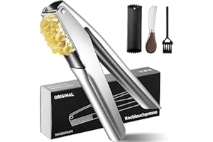 ALYBSOO Garlic Press 18/8 Stainless Steel Upgrade Dishwasher Safe, No Peeling Needed, Garlic and Ginger Press, Upgrade Large Cavity, Garlic Press, 5 Year Warranty