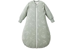 LULUMONKEY 3.5 TOG Winter Baby Sleeping Bag with Removable Long Sleeves, 100% Cotton Newborn Sleep Sack for 18-36 Months Toddler Infant, Green Leaves