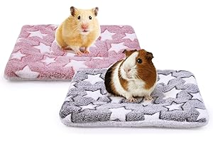 MICOOYO 2Pcs Small Animal Bed Mat, Fluffy Fleece Rabbit Bed, Pet Pad Mat for Rabbit Guinea Pig Squirrel Hamster(Star, 12.6"*9.8")