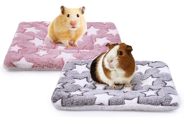 MICOOYO Lot de 2 Tapis de lit en Polaire Moelleuse pour Petit Animal de Compagnie, Lapin, Cochon d'Inde, écureuil, Hamster (étoile, 32 x 25 cm)
