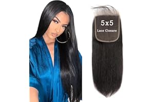 DUAUJUIU Closure Human Hair 100% Brazilian Human Hair 5x5 Transparent Lace Closure Human Hair for Women Straight Remy Hair Lace Closure Virgin Hair Lace Closure 18 Inch