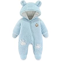 Baby Winter Overall Mit Kapuze - Flanell Strampler Mit Bärenohren 0-3 Jahre
