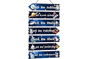KAIRNE Planet Wanddeko für Kindzimmer Jungen,Schild Weltraum Wandkunst,Kinder Holzschild mit Spruch,Inspirierende Zitate Wandbild,Astronaut Wandschild für Babyzimmer Schlafzimmer Geschenk Tür Deko
