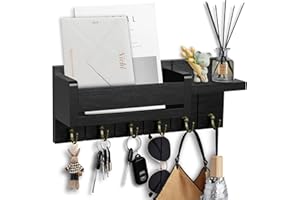 Lnopever Portachiavi da Parete con 6 Ganci,Cassetta Appendi Chiavi a Muro con Ripiano,appendi porta chiavi da muro per casa,Multifunzione Decorativo per Lngresso,Corridoio,Ufficio（Nero Oro Vintage）