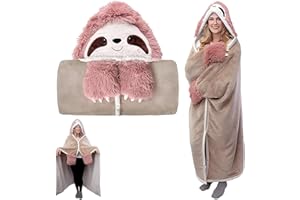 MeYuxg Puszysty koc z rękawami i kapturem, narzuta na sofę, 166 x 118 cm, z rękawami, do użytku domowego i na zewnątrz, kolor różowy