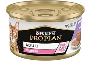 Purina Pro Plan Comida Húmeda para Gato Adulto Delicate Mousse Rico en Pavo, 24 latas de 85 g