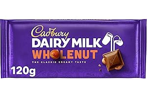 Cadbury Dairy Milk Whole Nut, Tableta De Chocolate Con Leche y Avellanas, Deliciosa y Cremosa, 120 g