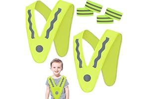 Pardofelis 2 Stück Warnweste Kinder, Leuchtweste Kinder mit 4 Reflektorband, V-Form Warnweste Fahrrad Sicherheitsweste Kinder Reflektoren Kleidung Kinder für Sport Fahrrad Laufen