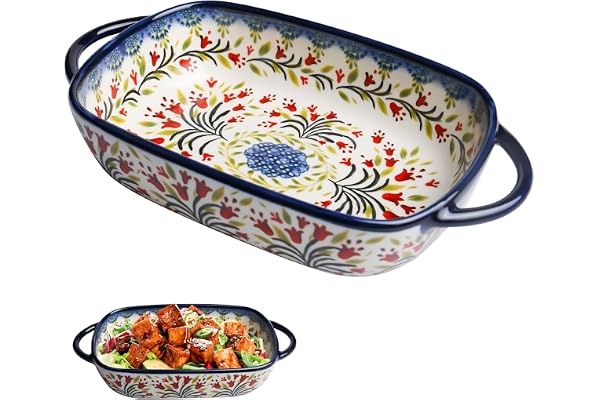 Petit plat à gratin en céramique - Rectangulaire - Avec poignée - Pour 1 personne - Style vintage - En porcelaine - Petit four pour lasagnes, tiramisu, 23,5 x 13 x 5 cm