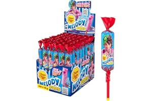 ‎CHUPA CHUPS Chupa Chups Melody Pops Erdbeere, Thekendisplay mit 48 fruchtigen Erbeer-Lollis in Flötenform zum Musik spielen, für Partys und Weihnachten, 48 x 15g