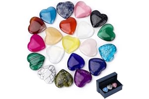 Crazyfly 20 Stück Kristalle Steine Herz Stein Bunte Steine Heilung Kristall Edelsteine Set, Herz Stein Bulk Polierte Tasche Palm Daumen Edelsteine Meditation Chakra Reiki Energieausgleich