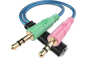 ENVEL Headset Audio Splitter y Adapter Klinke 3,5 mm Mikrofon Kopfhörer 4 Polig Kabel aux Splitter 1 auf 2 3,5 Buchse auf Doppel 3,5 Klinkenstecker für Desktop,Laptop,PS4,Xbox One,Smartphone
