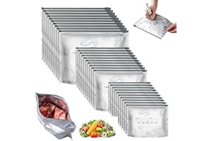 MAIKAIBUZI 30Pcs Reusable Aluminum Foil Sealable Storage Bags,2026 New Resealable Vacuum Zipper Pouches for Food,Stand Up Foil Sealable Bags with Label and Zip Lock for Vegetable (Small, Medium, Large)