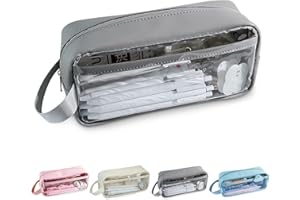 Yoolly Clear Pencil Case, Clear Exam Pencil Case, Waterproof PVC Zippered Toiletries Storage Pouch, Travel Luggage Pouch Make up Cosmetic Bag (Grey)