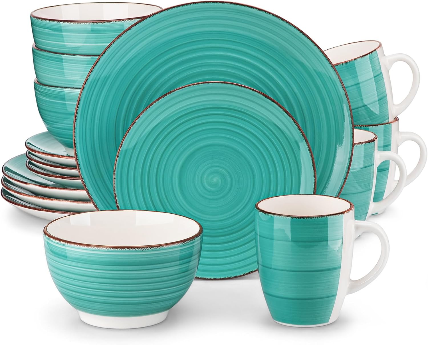 vancasso Serie Bella Vajillas de 16 Piezas Juego de Vajillas Completas Gres para 4 Personas Estilo Moroccan, Verde